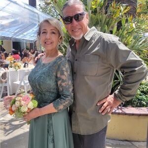 Green Bishop Sleeve Wedding Gown with Crew Neck